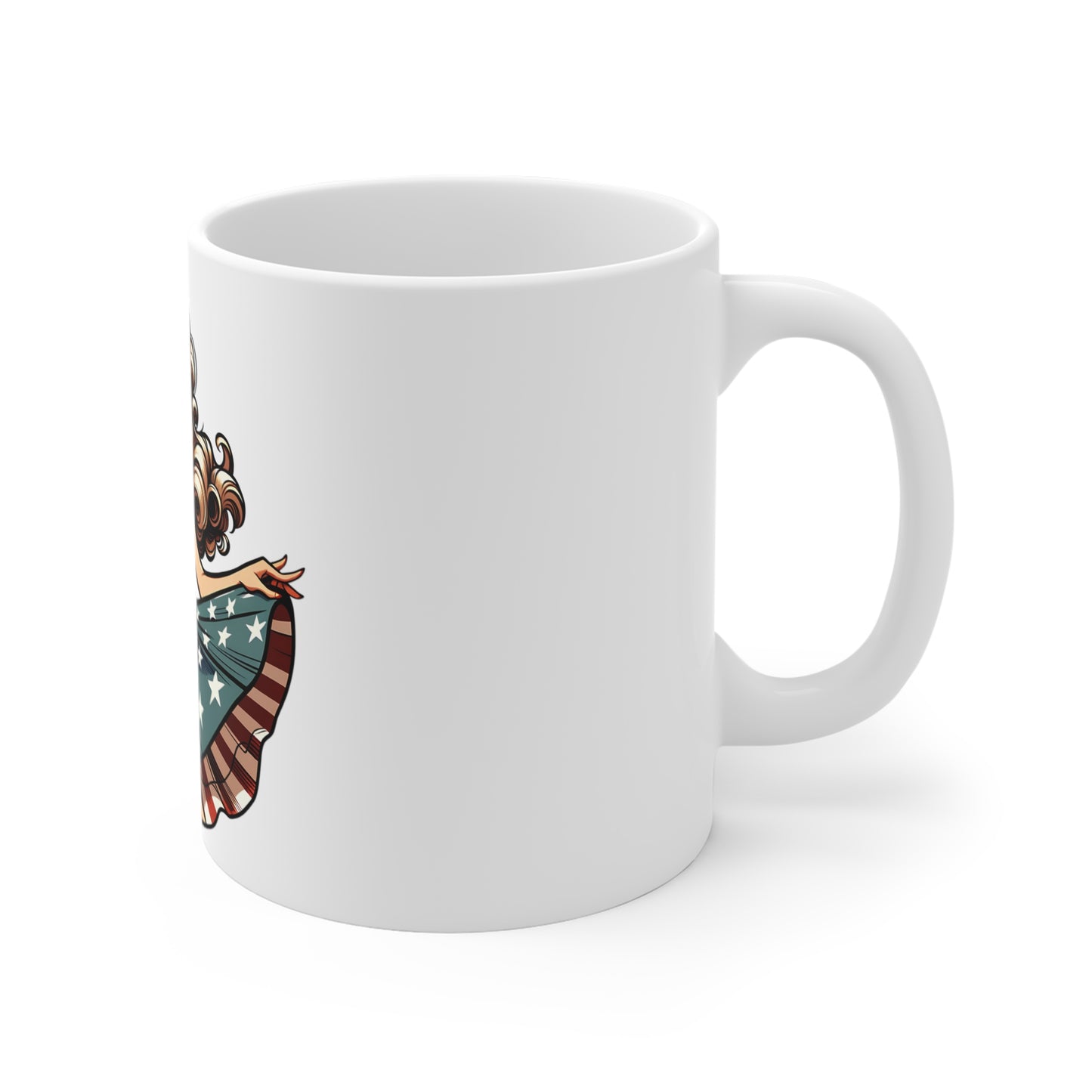 Patriotic Pin-Up Stars Dress Mug – Vintage Americana Woman Coffee Mug – Retro USA Flag Skirt Cup – Classic American Girl Mug – Fourth of July Gift Patriotic Pin-Up Girl 11oz Coffee Mug – American Flag...