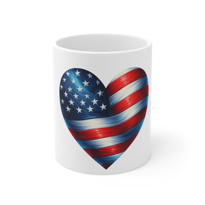 Bold Patriotic Heart Coffee Mug – American Flag Heart Mug – Vibrant USA Love Cup – Red White Blue Statement Mug Mug 11oz