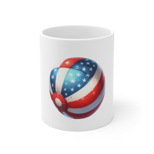 Patriotic Beach Ball Mug — 11oz American Flag Coffee Cup for 4th of July