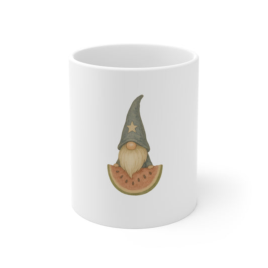Patriotic Gnome Watermelon Mug – Summer Americana Gnome Mug – Cute 4th of July Watermelon Gnome – Cottage Style USA Mug 11oz