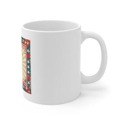 Vintage Americana Sunburst Coffee Mug – Retro Patriotic Star Frame Mug – Distressed USA Poster Style Cup – Classic American Heritage Gift Patriotic Retro Stars & Stripes Coffee Mug — Vintage Americana...