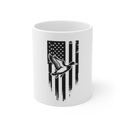 Duck & Distressed American Flag Coffee Mug — Patriotic Hunting Gift