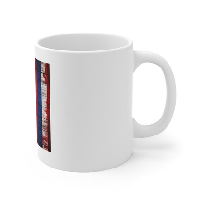 Modern Rustic American Flag Wood Coffee Mug – Bold Painted Wood Stripe Mug – Patriotic Wood Panel Cup – Contemporary Americana Gift Rustic American Flag Mug - Red White Blue Wood Plank 11oz Coffee Cup...