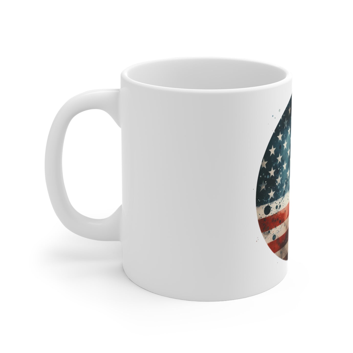 Watercolor American Flag Circle Coffee Mug – Artistic USA Flag Mug – Patriotic Paint Splash Round Design Cup Mug 11oz