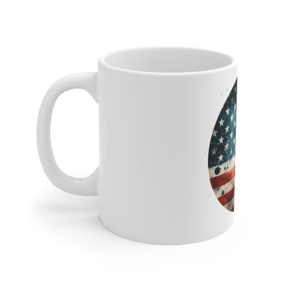 Watercolor American Flag Circle Coffee Mug – Artistic USA Flag Mug – Patriotic Paint Splash Round Design Cup Mug 11oz