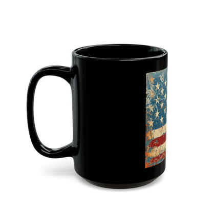 Distressed American Flag Black Mug — Vintage USA Coffee Cup (11oz/15oz)