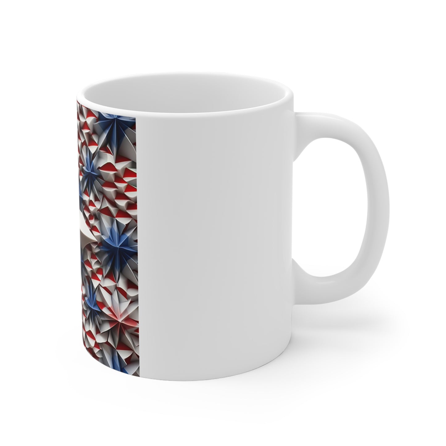 3D Patriotic Starburst Coffee Mug – Red White Blue Layered Stars Mug – Bold Americana Geometric Mug – Modern USA Star Design 11oz