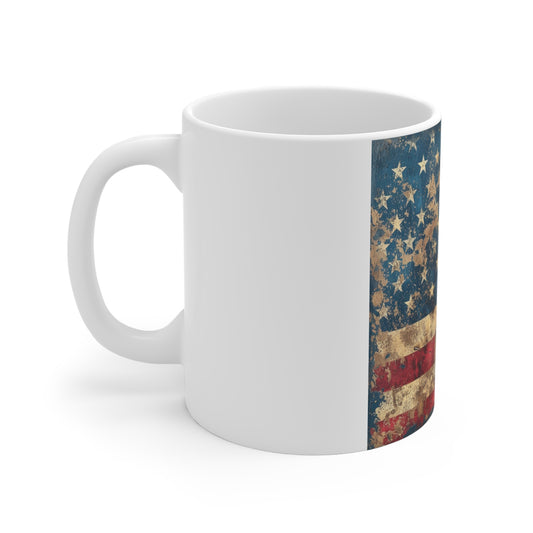 American Flag Mug - Vintage Distressed Stars & Stripes 11oz