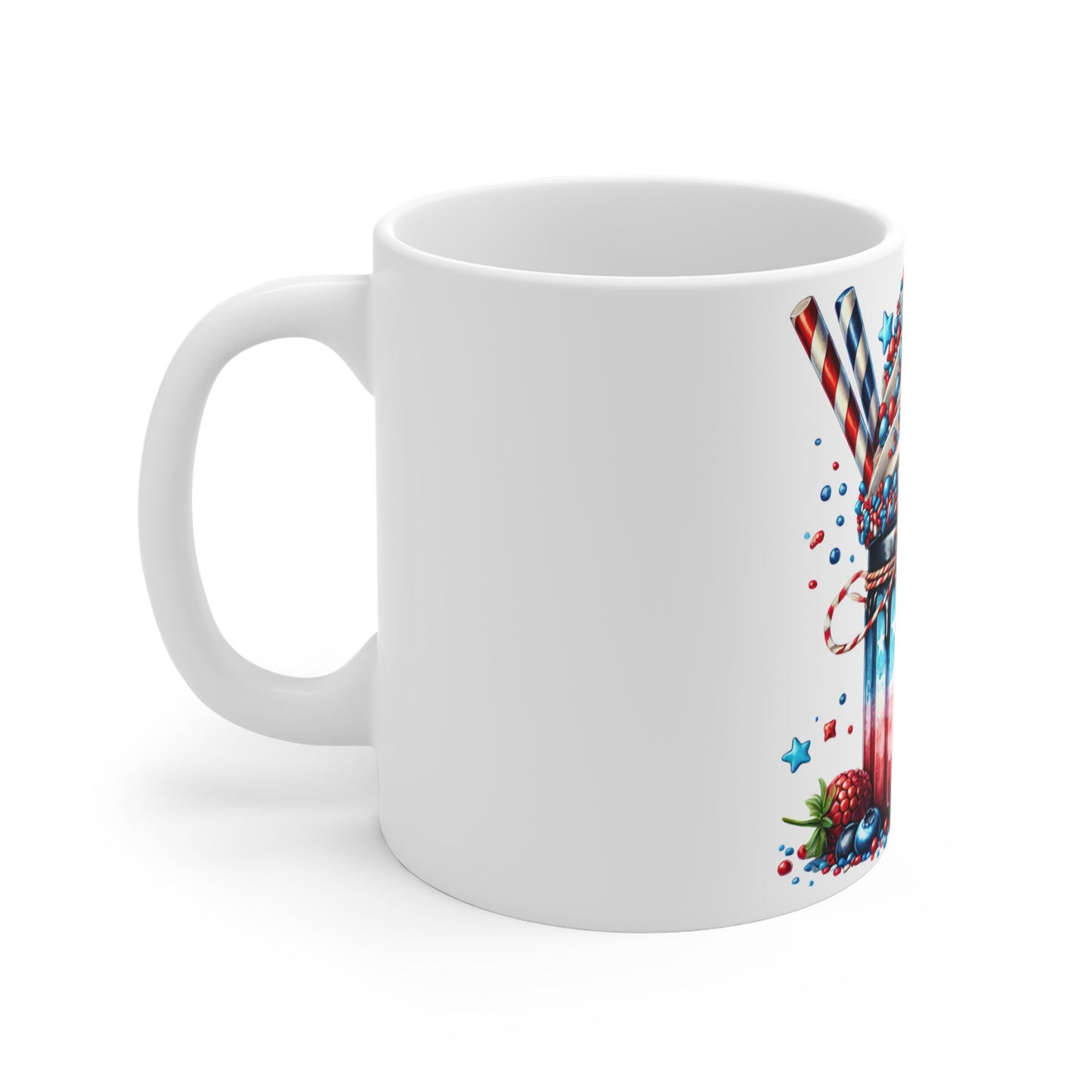 Patriotic Stars & Sprinkles Coffee Mug – 4th of July Milkshake Mug – Red White Blue Ice Cream Sundae Cup with American Flag Patriotic 4th of July Mug — Red, White & Blue Dessert Design (11oz)