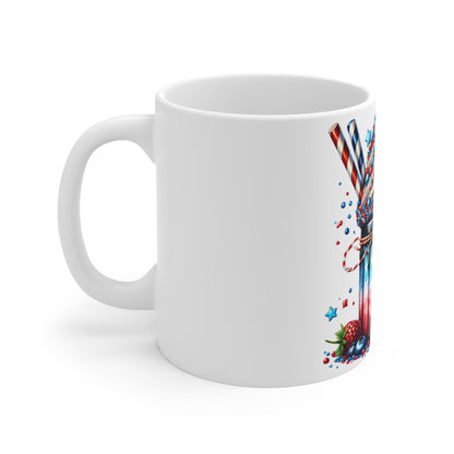 Patriotic Stars & Sprinkles Coffee Mug – 4th of July Milkshake Mug – Red White Blue Ice Cream Sundae Cup with American Flag Patriotic 4th of July Mug — Red, White & Blue Dessert Design (11oz)