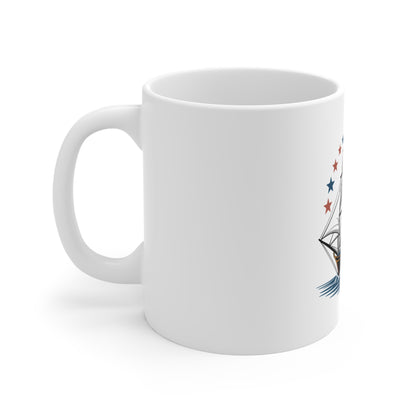 Sailing Ship Coffee Mug – Vintage Tall Ship Design with Stars (11oz)
