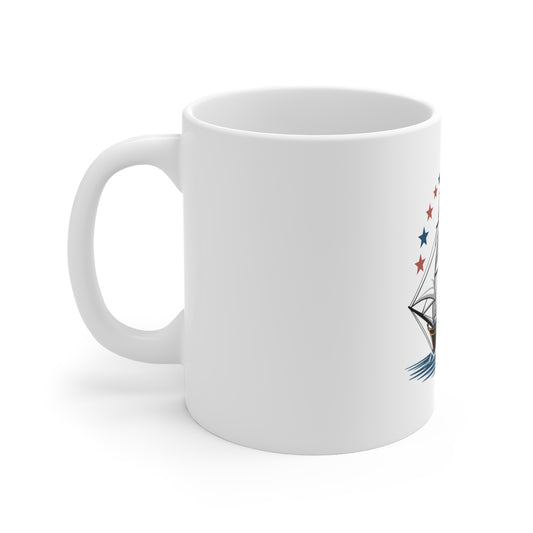 Sailing Ship Coffee Mug – Vintage Tall Ship Design with Stars (11oz)