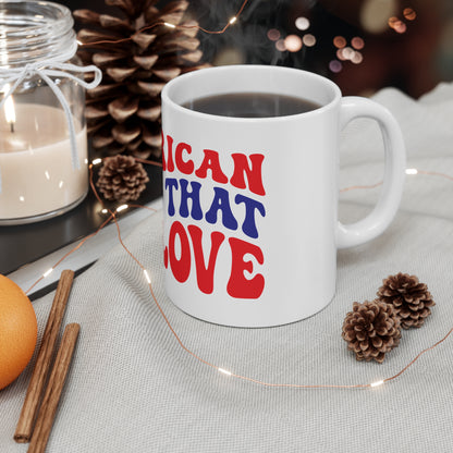 American Land That We Love Coffee Mug – Patriotic Pride Mug – Retro USA Typography Cup – Americana Freedom Mug Mug 11oz