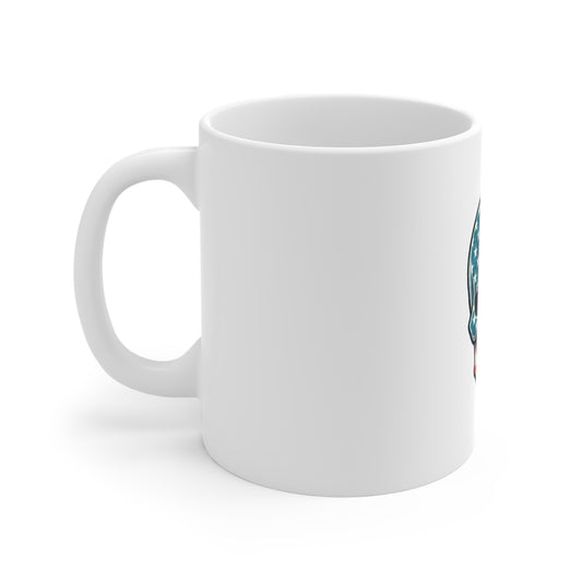 American Flag Skull Mug — Patriotic 11oz Coffee Cup