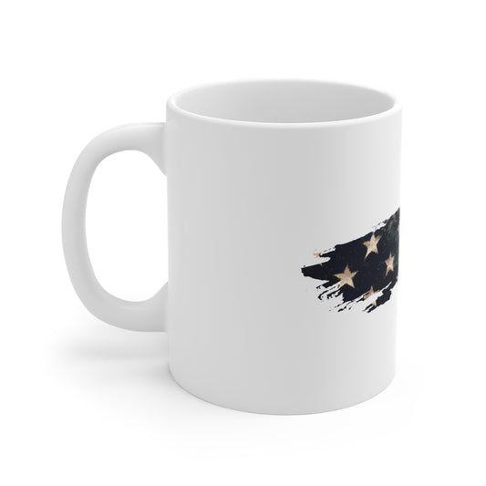 Distressed USA Flag Brush Stroke Mug – Vintage American Flag Coffee Cup – Soft Worn Patriotic Design Mug 11oz