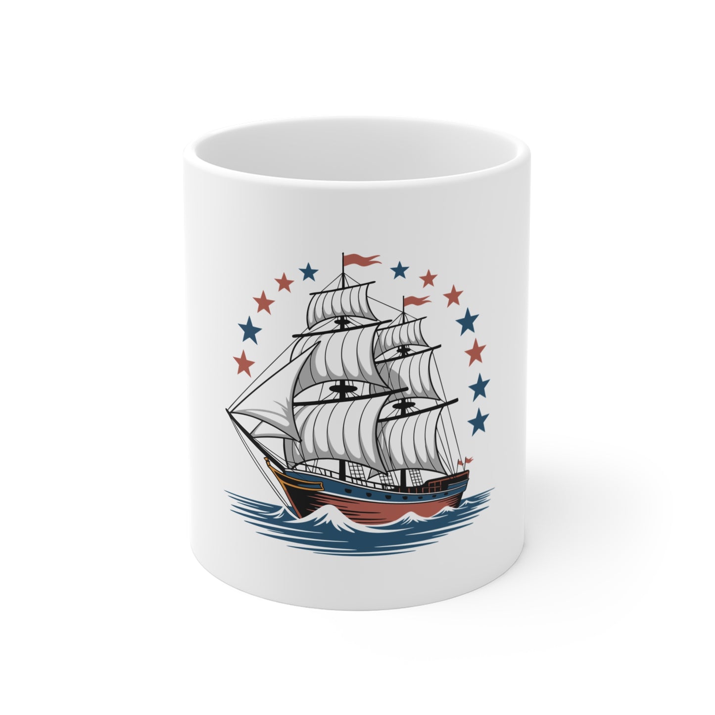 Sailing Ship Coffee Mug – Vintage Tall Ship Design with Stars (11oz)