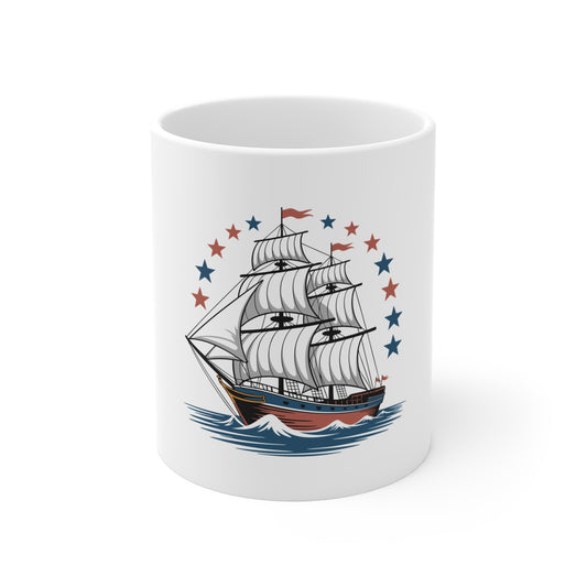 Sailing Ship Coffee Mug – Vintage Tall Ship Design with Stars (11oz)