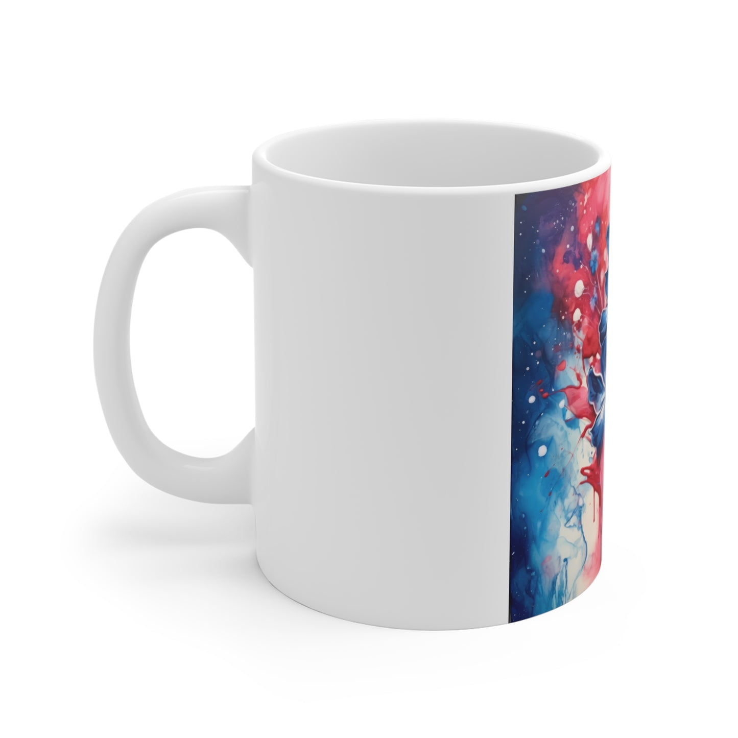 Patriotic Abstract Floral Coffee Mug – Red Blue Splash Flower Mug – Modern Artistic Americana Cup – Bold Watercolor Bloom Mug Blue & Pink Floral Splash Mug — 11oz Artistic Watercolor Coffee Cup...