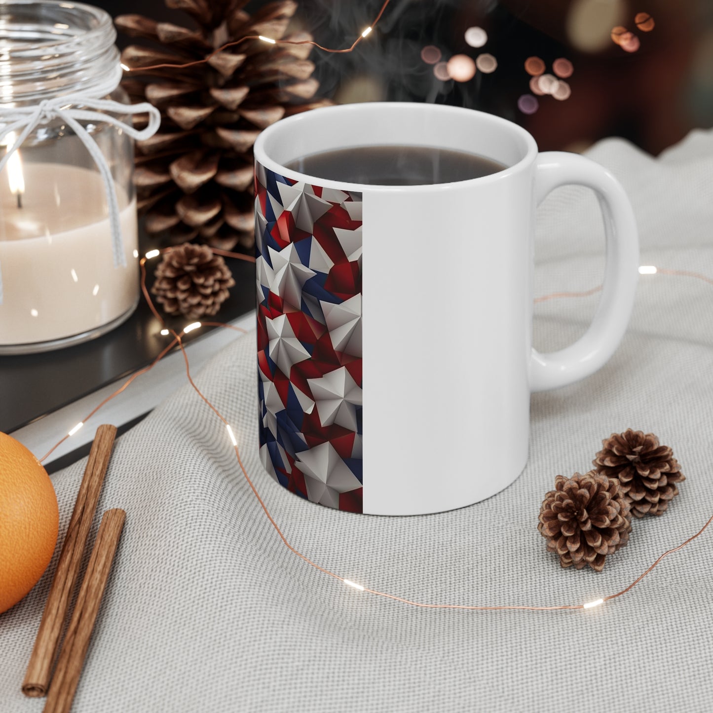 3D Patriotic Stars Coffee Mug – Red White Blue Geometric Star Mug – Modern Americana Star Pattern – Bold Abstract USA Mug11oz
