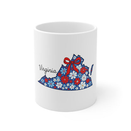 Virginia Floral State Mug - Patriotic Red, White & Blue 11oz Coffee Cup