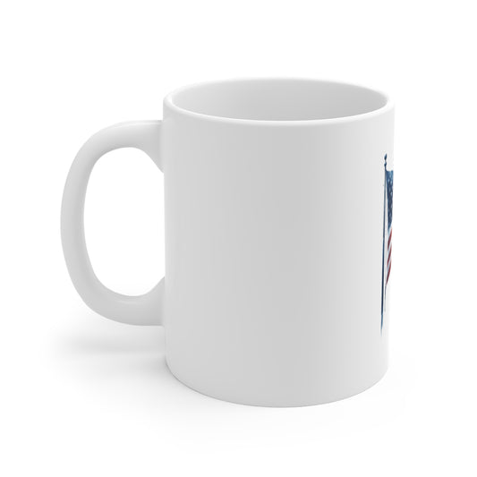 Watercolor American Flag Coffee Mug – Waving USA Flag Mug – Artistic Patriotic Flag Cup – Red White Blue Americana Mug Mug 11oz