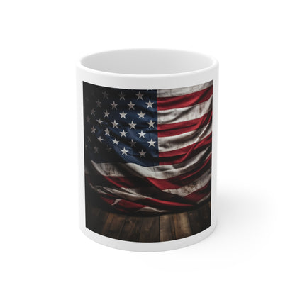 Draped American Flag Coffee Mug – Flowing USA Flag Rustic Wood Mug – Vintage Patriotic Fabric Wave Cup – Americana Heritage Mug American Flag Mug – Rustic USA Flag 11oz Coffee Cup (Patriotic...