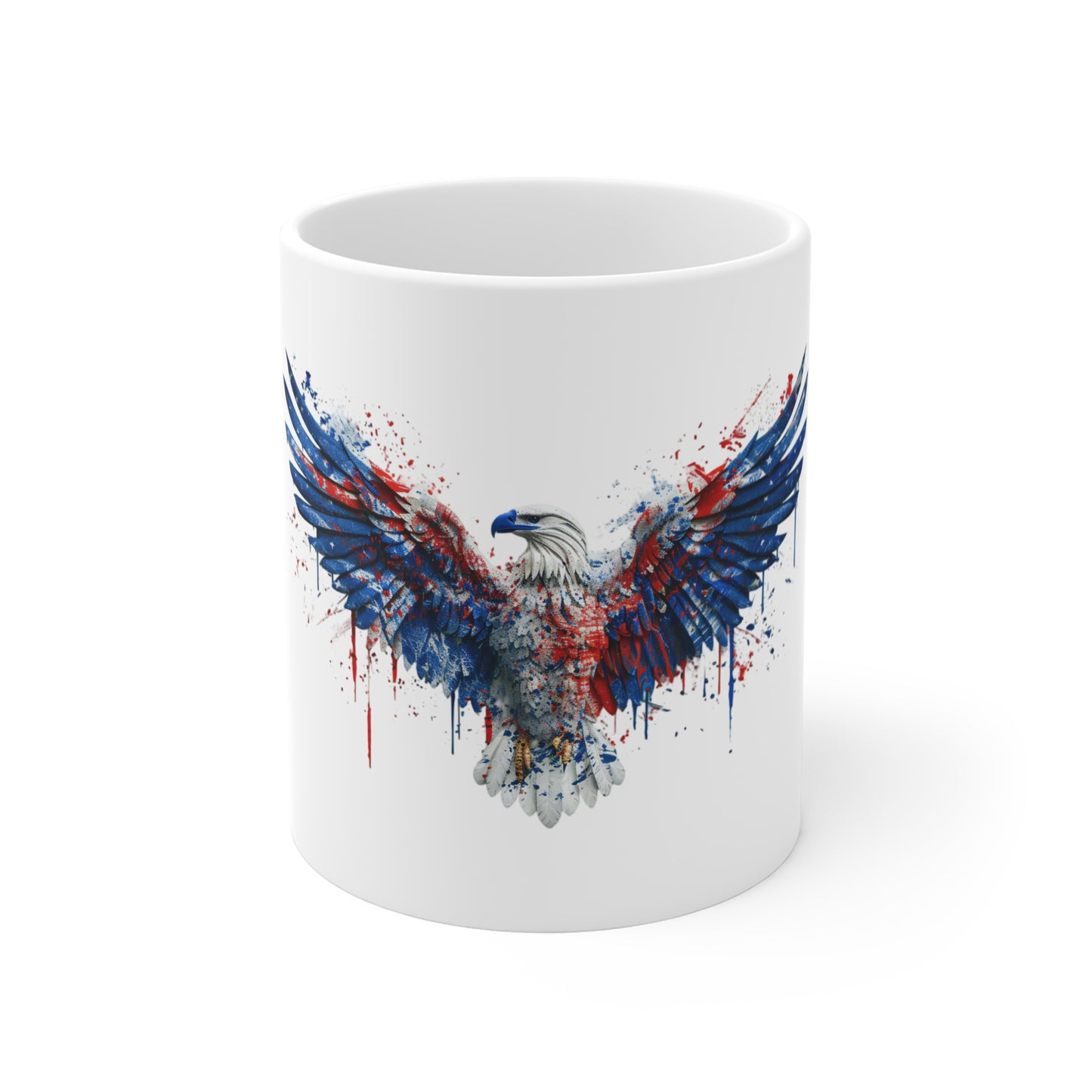 Patriotic Eagle Coffee Mug — 11oz Red, White & Blue Drip Art