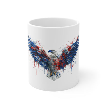 Patriotic Eagle Coffee Mug — 11oz Red, White & Blue Drip Art