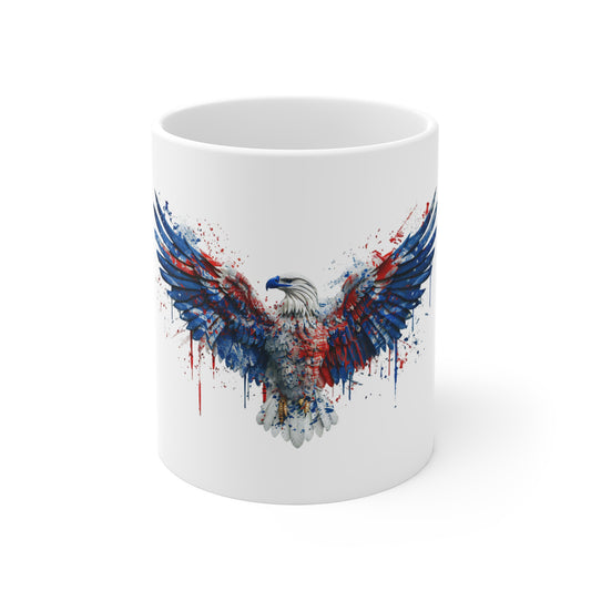 Patriotic Eagle Coffee Mug — 11oz Red, White & Blue Drip Art