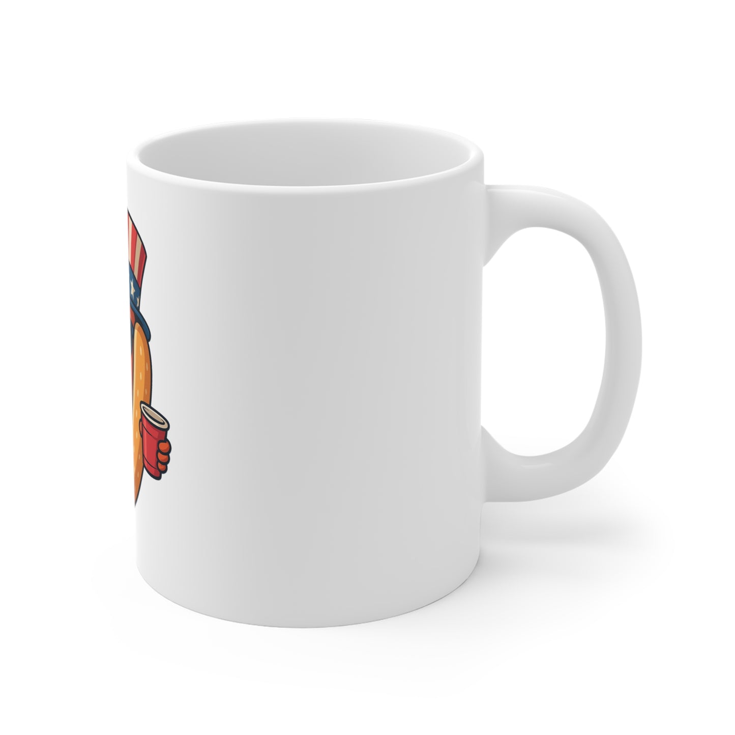 Patriotic Hot Dog Mug — Cute Uncle Sam Hotdog with Flag & Cup (4th of July Coffee Mug)