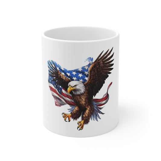 American Eagle Mug - Bald Eagle with USA Flag 11oz Patriotic Coffee Cup