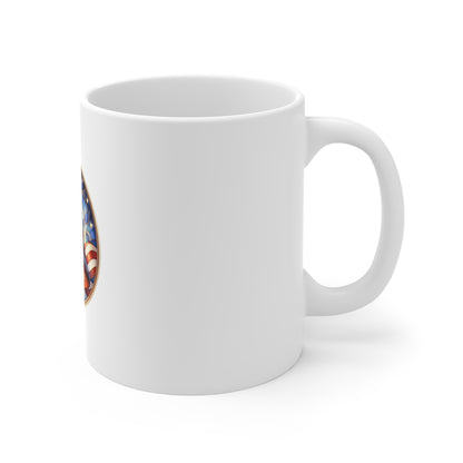 Stained Glass Liberty Bell Mug – Patriotic Freedom Bell Coffee Mug – American Independence Art Cup – Red White Blue Gift Mug 11oz