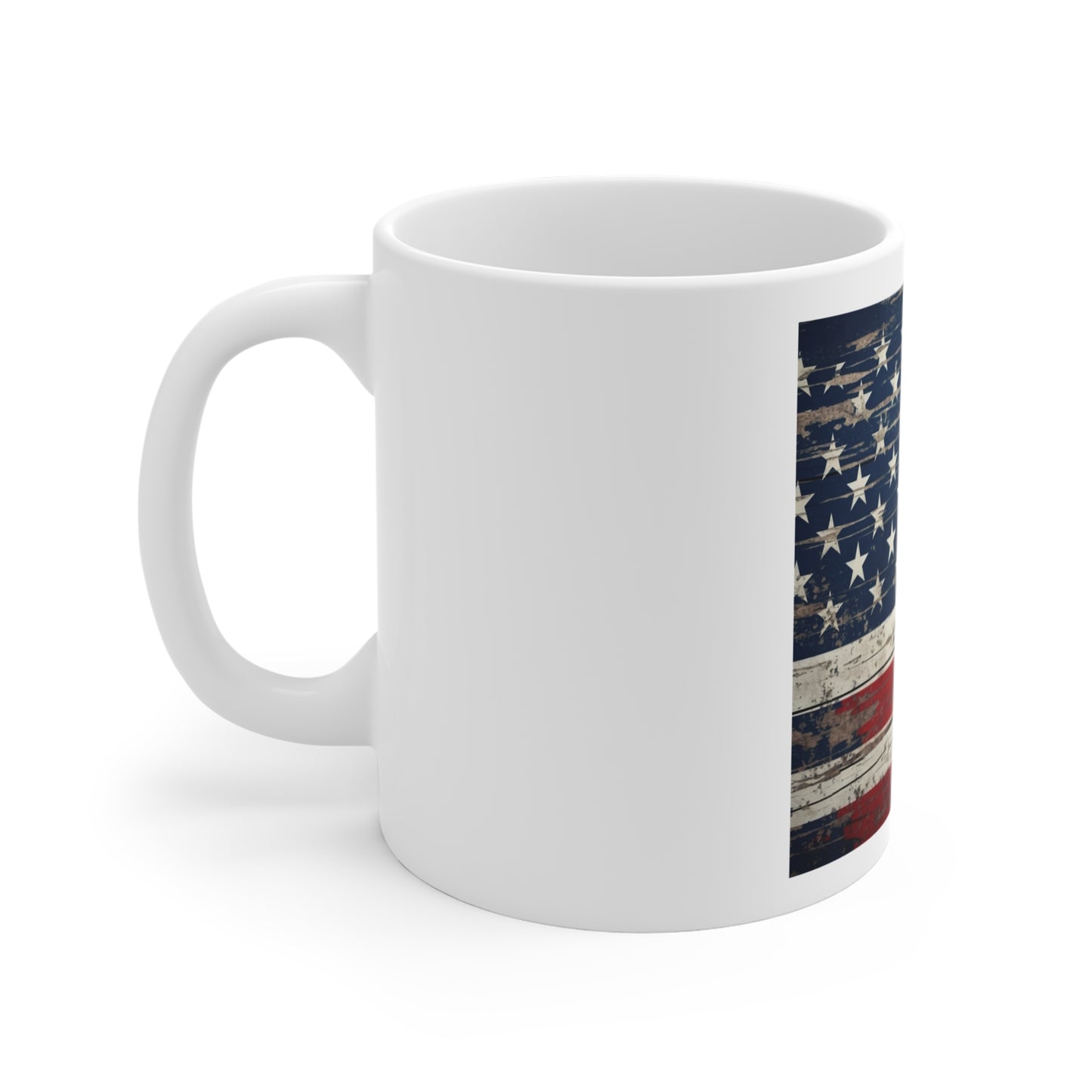 Scraped Barnwood American Flag Coffee Mug – Weathered USA Flag Mug – Rustic Distressed Wood Grain Patriotic Cup – Vintage Americana Mug Rustic American Flag Mug — Vintage USA 11oz Coffee Cup