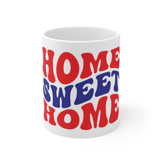 Home Sweet Home Coffee Mug – Patriotic Retro Typography Mug – Americana USA Pride Cup – 4th of July Home Gift Mug Mug 11oz