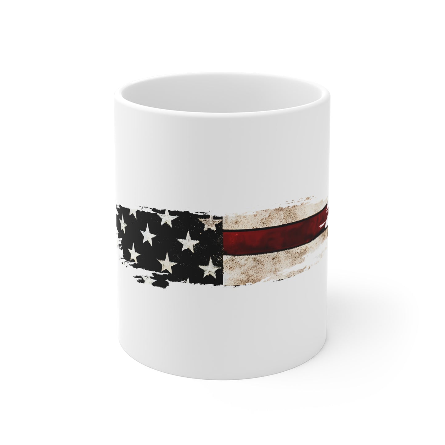 Black & White Distressed American Flag Mug – Gritty Patriotic Coffee Cup – Minimalist USA Flag Design Mug 11oz