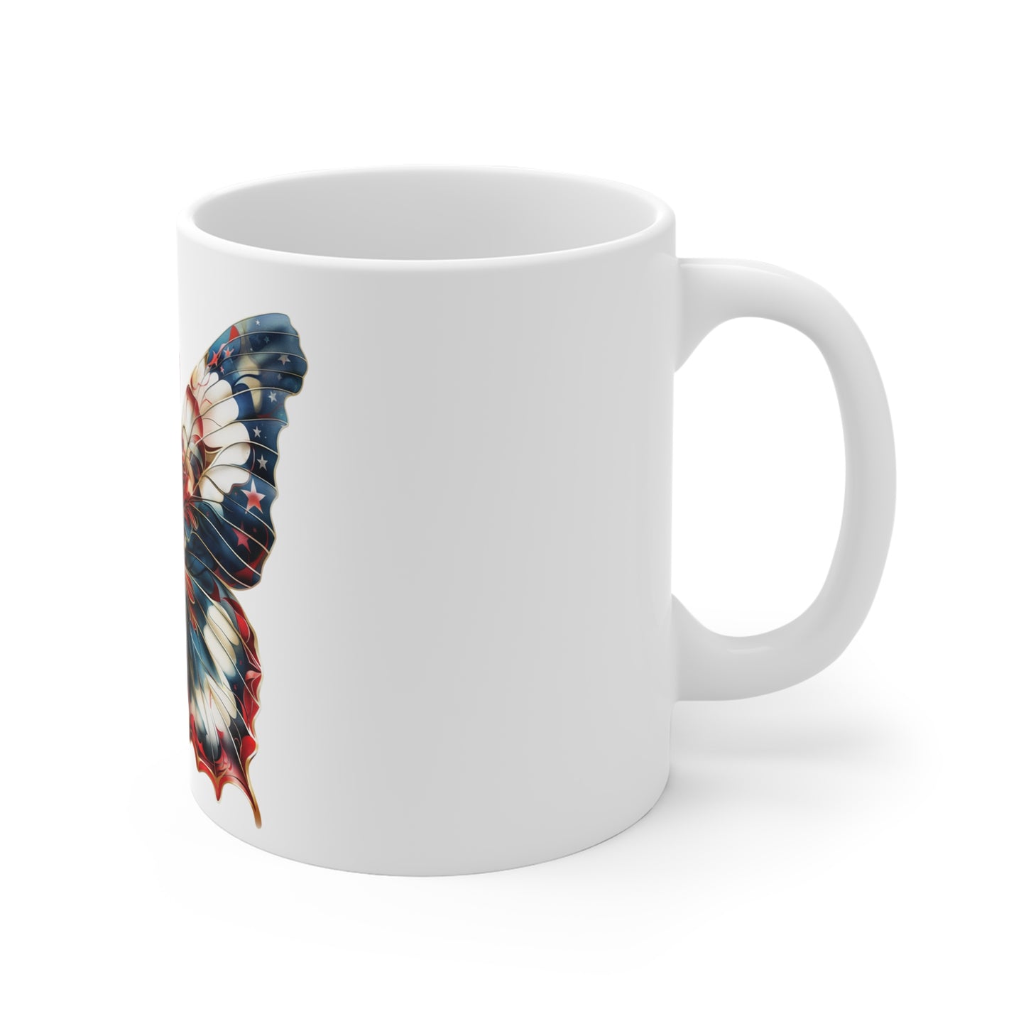 Ornate Patriotic Butterfly Mug – Vintage Americana Filigree Coffee Mug – Red White Blue Elegant Art Cup – USA Gift Mug Mug 11oz