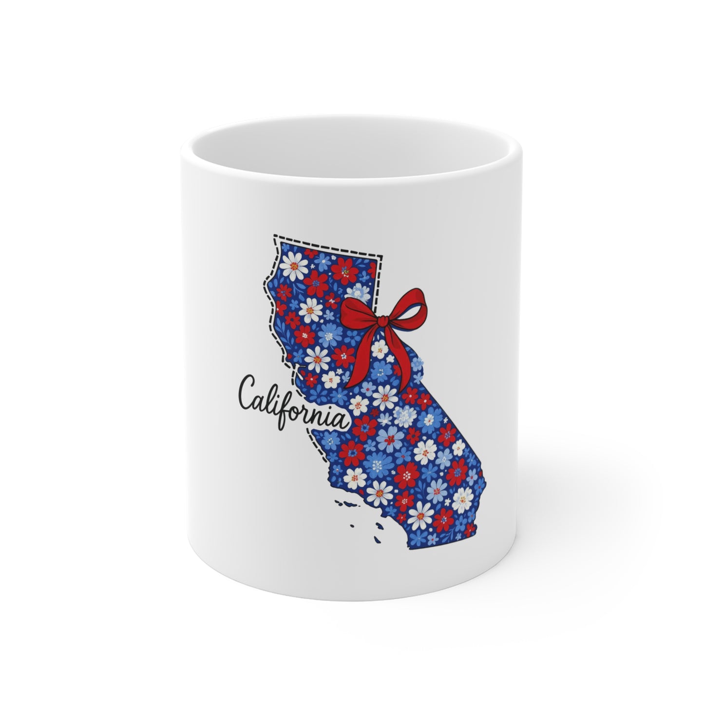 California Floral State Mug — Red, White & Blue Daisy Design