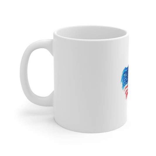 American Flag Watercolor Mug - Patriotic 11oz Coffee Cup for Fourth of July & Veterans
