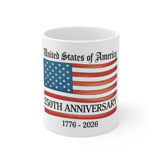 250th Anniversary USA Flag Coffee Mug — United States of America 1776–2026