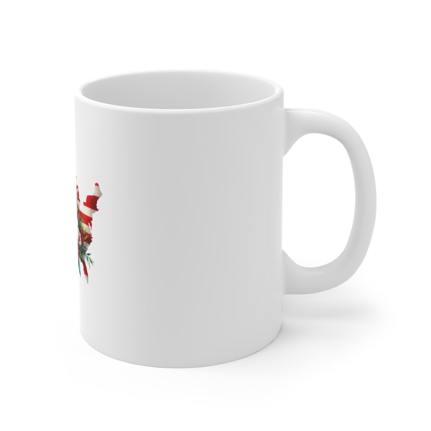 Patriotic Floral USA Map Mug — American Flag with Red & White Flowers (11 oz)