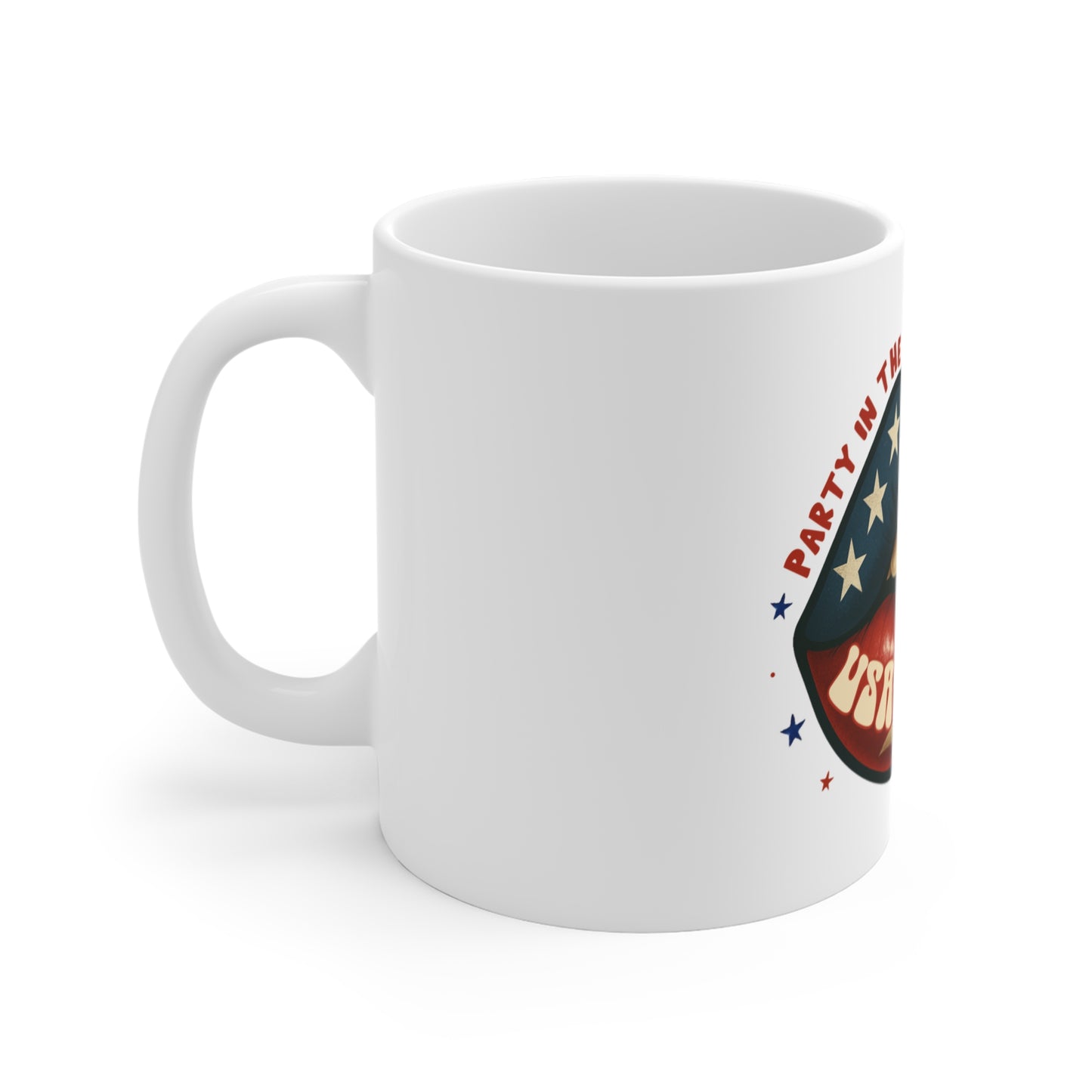 Party in the USA Patriotic Coffee Mug – Vintage Americana Badge Mug – Retro 4th of July Cup – Classic American Pride Gift Mug 11oz