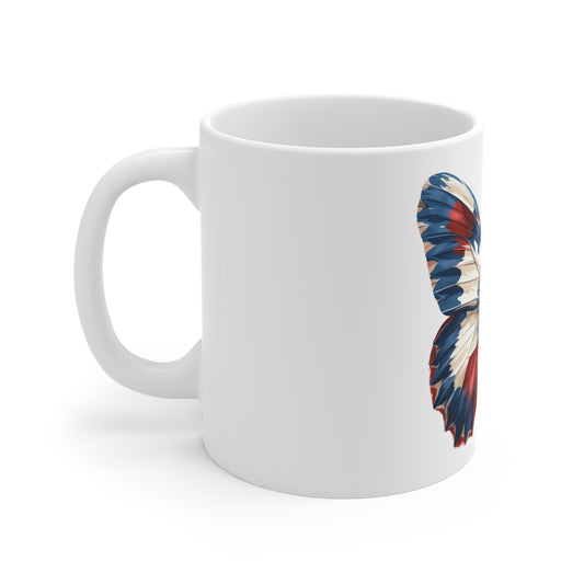 Patriotic Painterly Butterfly Mug – Red White Blue Brush Blend Butterfly Coffee Mug – Artistic Americana Nature Cup – USA Gift Mug Mug 11oz