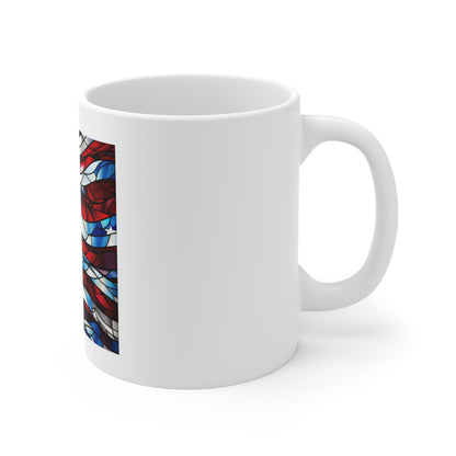Stained Glass American Flag Coffee Mug – Flowing Wave Patriotic Mug – Colorful USA Flag Cup – Artistic Americana Gift – Premium Art Mug