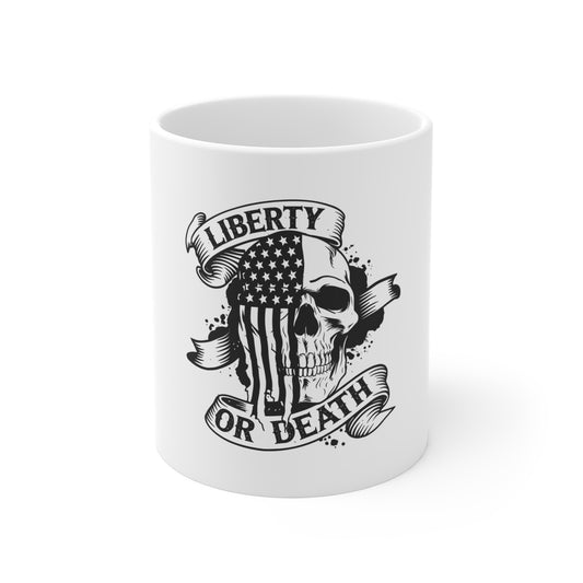 Liberty or Death Skull Coffee Mug – Patriotic American Flag Skull Mug – Vintage Revolutionary War Style Mug 11oz