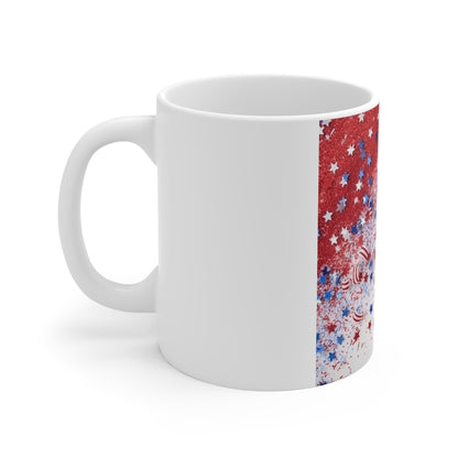 Patriotic Glitter Confetti Coffee Mug – Red White Blue Sparkle Mug – Festive USA Stars Cup – Celebration Americana Mug Patriotic Red White & Blue Star Splash Mug — 11oz Fourth of July Coffee Cup...