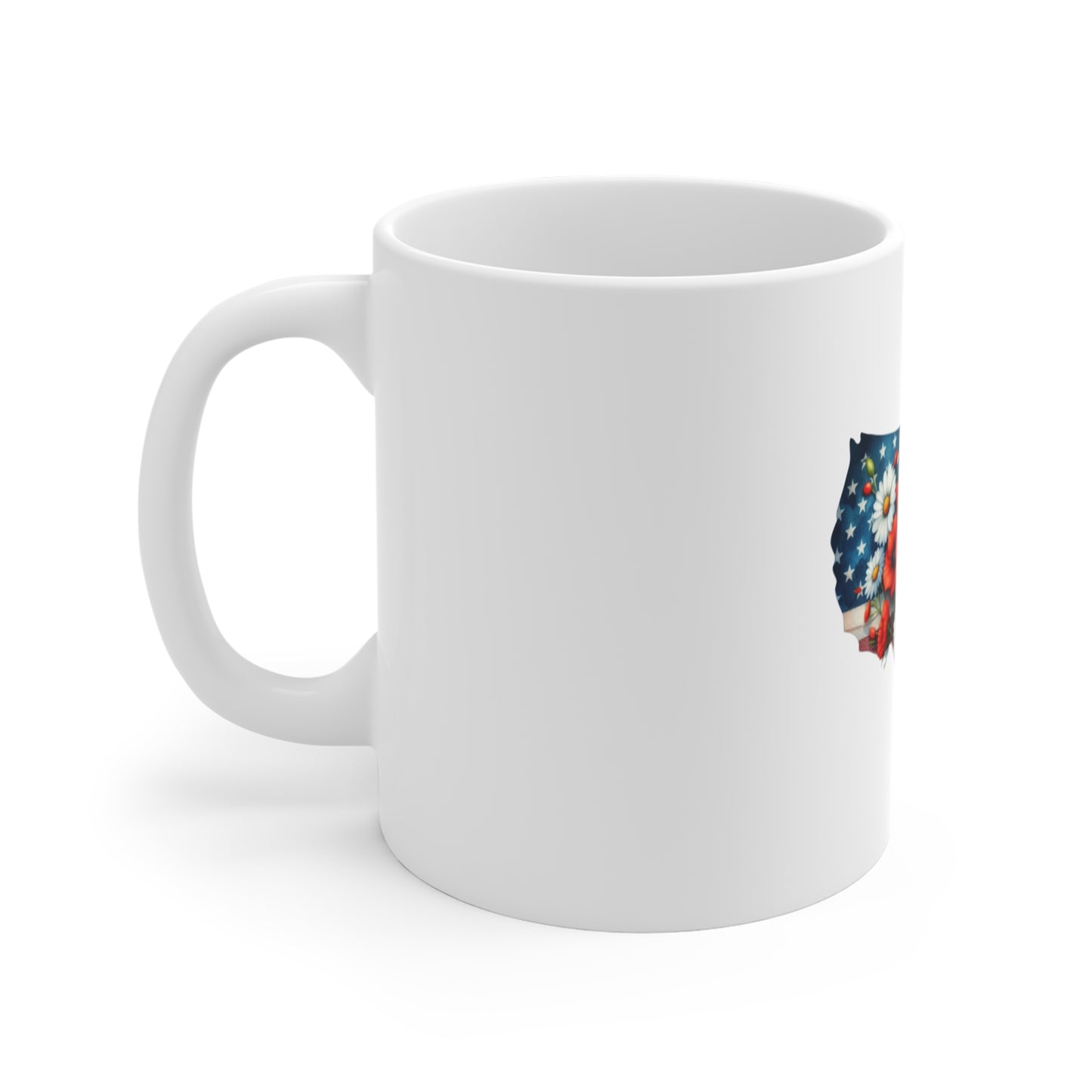 Patriotic USA Floral Map Mug - 11oz American Flag Poppy Coffee Cup