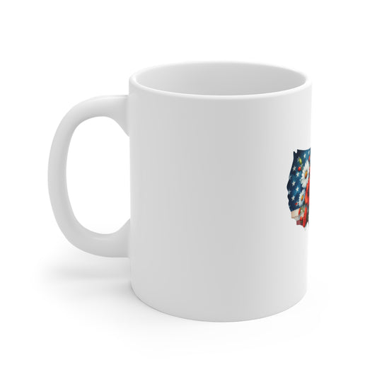 Patriotic USA Floral Map Mug - 11oz American Flag Poppy Coffee Cup
