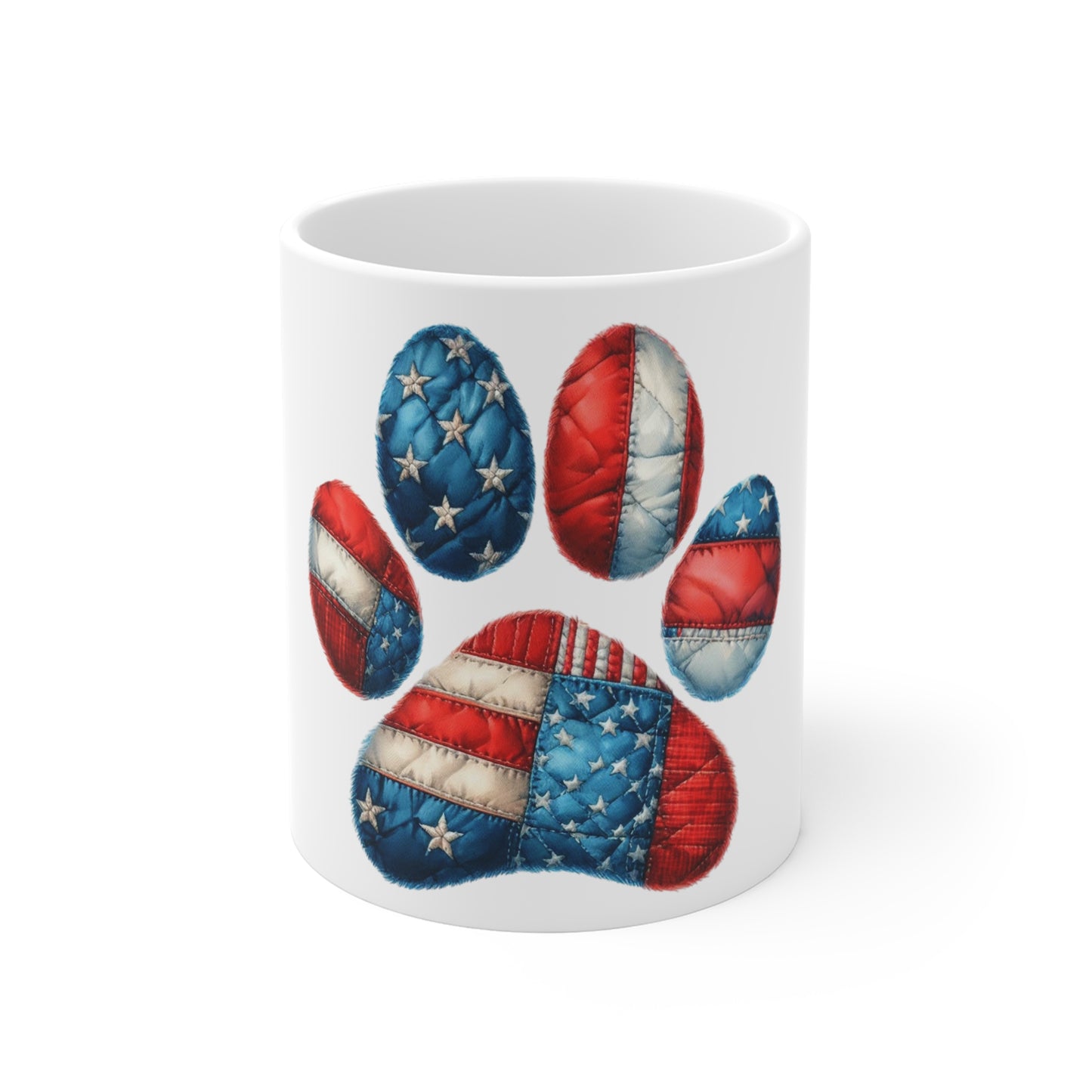 American Flag Quilt Dog Paw Coffee Mug – Bold Patriotic Paw Print Mug – Red White Blue Flag Style Dog Lover Mug – USA Pride Gift Patriotic Paw Print Mug – American Flag Dog Lover Coffee Cup (11 oz...