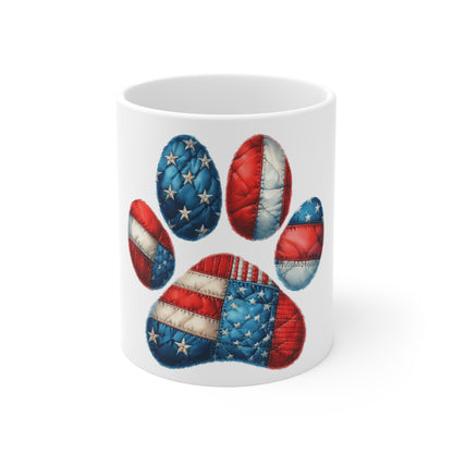 American Flag Quilt Dog Paw Coffee Mug – Bold Patriotic Paw Print Mug – Red White Blue Flag Style Dog Lover Mug – USA Pride Gift Patriotic Paw Print Mug – American Flag Dog Lover Coffee Cup (11 oz...