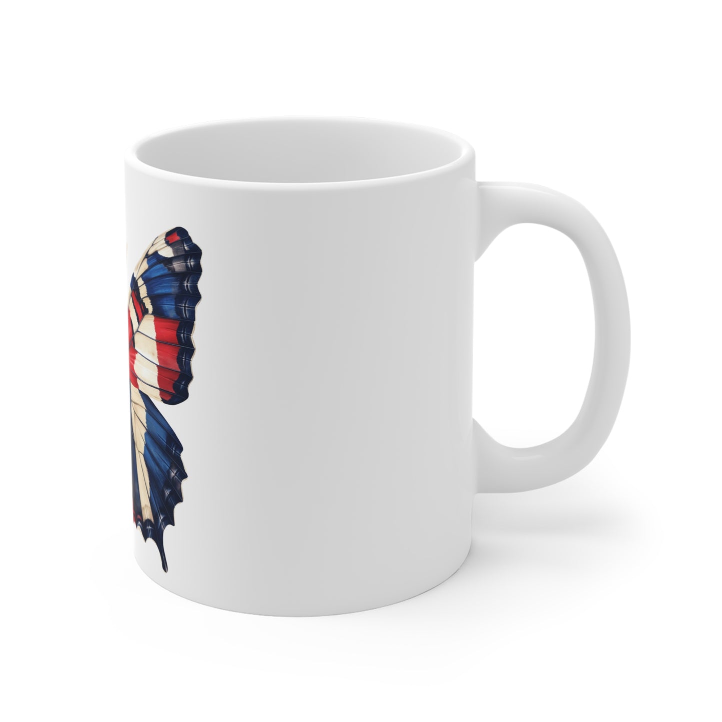 Classic Americana Butterfly Coffee Mug – Bold Red White Blue Wing Mug – Traditional USA Art Cup – Patriotic Gift Mug Mug 11oz